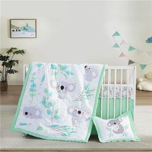 4 Piece Neutral Crib Bedding Set for Girls and Boys, - Baby Crib Set Green Koala